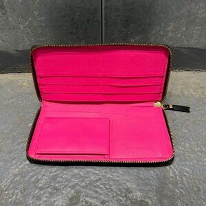 COMME DES GARCONS black leather hot pink inside long large wallet